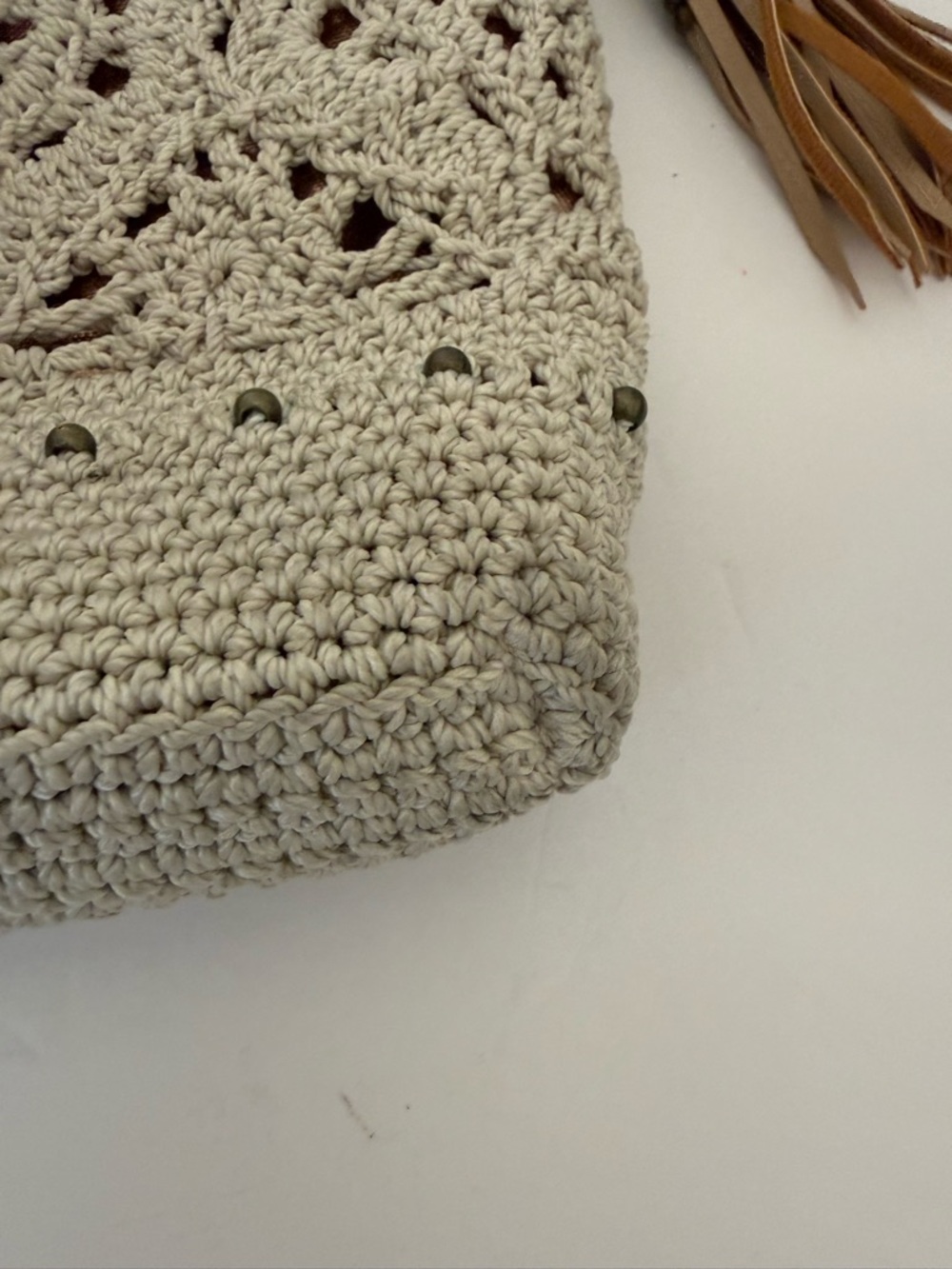 The Sak Hand-Crocheted Light Gray Crossbody Bag with Stud Accents - Picture 5 of 15